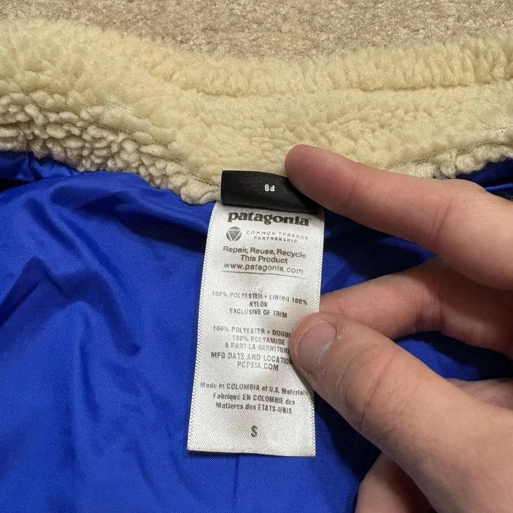 Patagonia Retro X Vest Kids Small White Blue Colorblock Deep Pile Sherpa Fleece